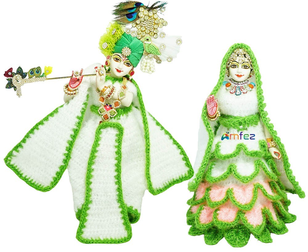 Radha Krishna Green White Hand Made Woolen Dress